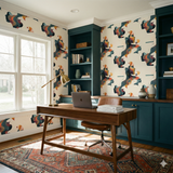 Inner Currents wallpaper with abstract portrait pattern, decorative home furnishing.