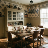 Brandmark Union Wallpaper with southwestern motif on textured wall in dining room.