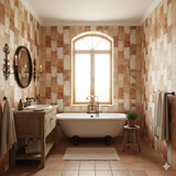 Brick wallpaper with a terracotta pattern, reminiscent of Tuscany.