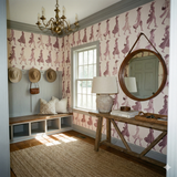 Patterned wallpaper with women silhouettes on beige, walking in style.