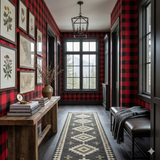Red and black Cabinier Rouge Wallpaper with a buffalo check pattern.
