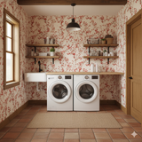 Crimson Wintertide Wallpaper featuring a red floral pattern against a cream backdrop.
