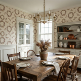 Prairie Wreath Study Wallpaper featuring a floral wreath pattern on a light background.