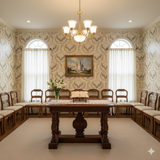 Patterned Paloma Circle Wallpaper with eagle motifs, against white walls.