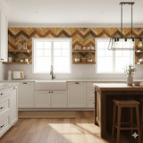 Havana Chevron Wallpaper with brown and beige zig-zag pattern forming the background.