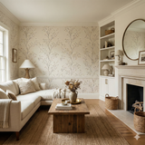 Floral branch wallpaper by Sandberg, with a delicate pattern on a neutral background.
