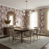 Amethyst Quarry Wallpaper featuring a purple and green abstract square pattern.