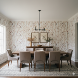 Finchmoor Wallpaper with a bird and branch pattern on a white background.
