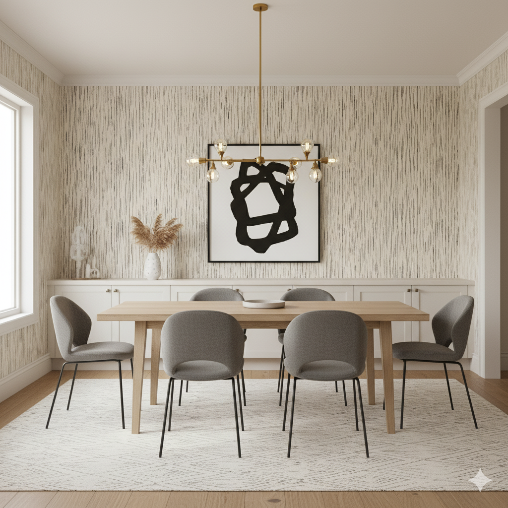 Black and beige Blackwood Etch Wallpaper with vertical line pattern.
