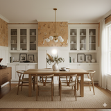 Fawnwood Sketch Wallpaper with botanical and deer pattern, covering the dining room walls.