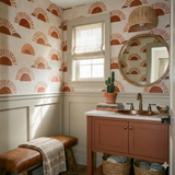 Caldera Rise Wallpaper with sunburst pattern on walls