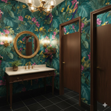 Green Parrot Bay Wallpaper featuring a tropical bird and floral pattern.