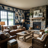 Northlake Loon Modern Wallpaper with a bird pattern, styled in a cozy living room.
