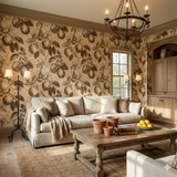 Citron Etch Wallpaper with a botanical lemon pattern and textured finish.
