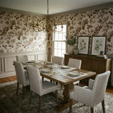Botanical wallpaper featuring rose floral pattern on a neutral background.