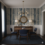 Fjord Line wallpaper featuring blue and white painted stripes on the wall.