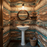 Birchwater Canoes Wallpaper with wood canoe pattern.
