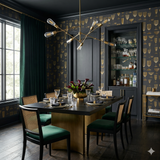 Patterned wallpaper from Nocturne featuring an assortment of cocktail glass silhouettes.
