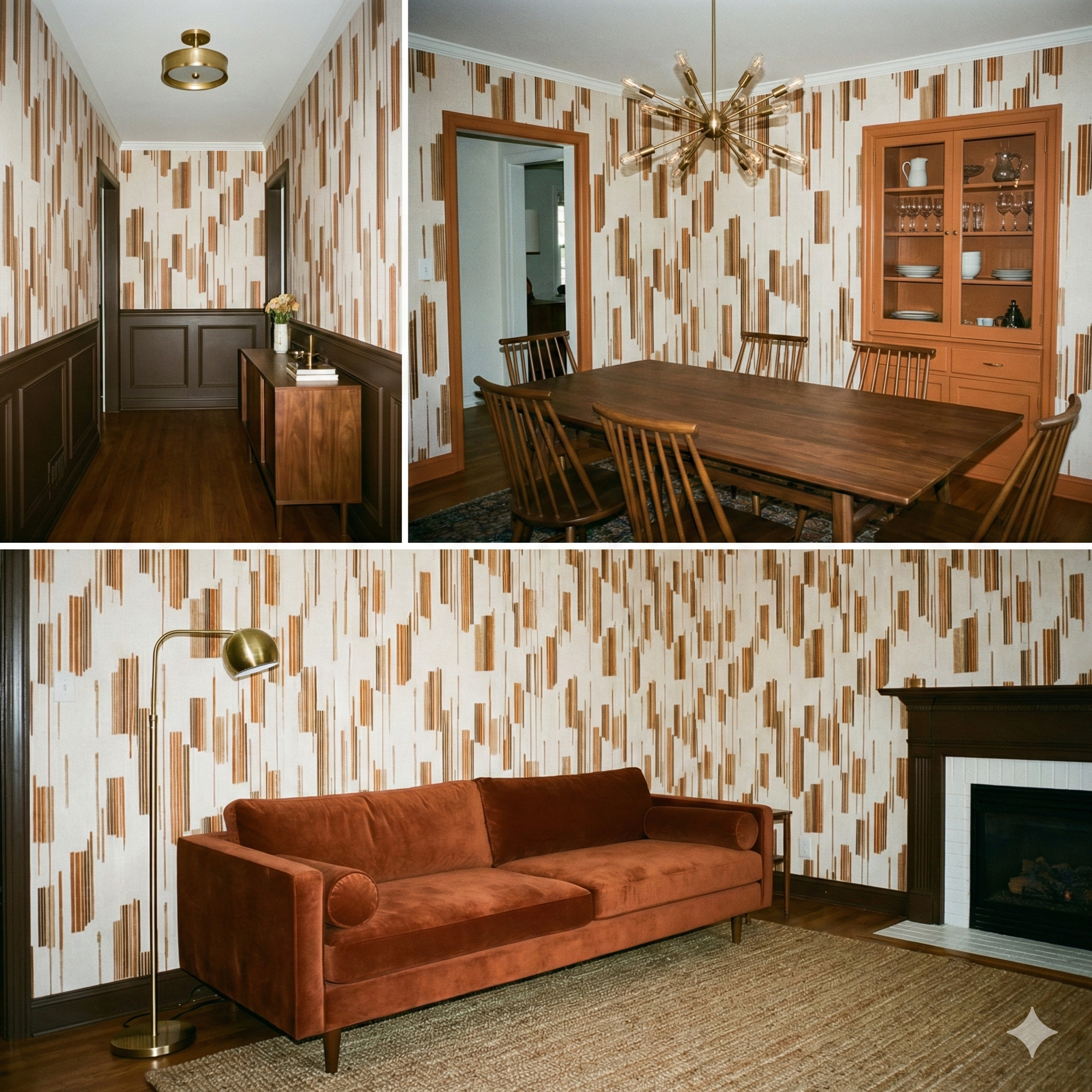 Switchgrass Fringe wallpaper with tan and brown vertical geometric pattern, textured appearance.