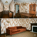 Switchgrass Fringe wallpaper with tan and brown vertical geometric pattern, textured appearance.
