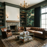 Everroot wallpaper with a tree pattern, featuring shades of green, blue and white.
