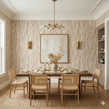 Woven dune wallpaper with abstract light brown vertical wave pattern texture.