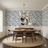 Indigo Dhalia wallpaper with floral pattern on the wall, creating a vintage, nature-inspired look.
