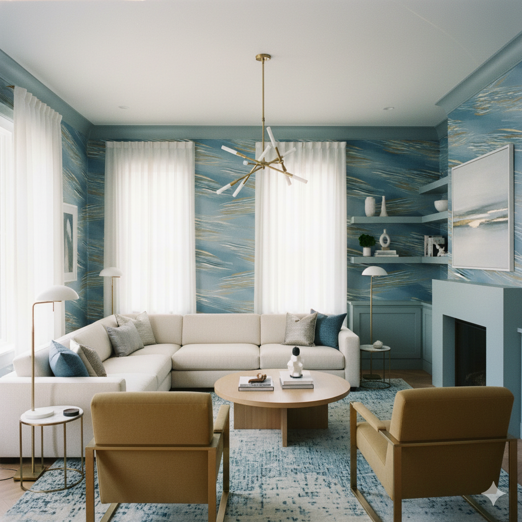 Zephyr Run wallpaper featuring a blue and gold wave pattern.