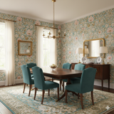 Floral Azure Fleurs Wallpaper with light blue and pink flower patterns covering the room.