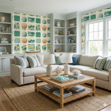 Tidal Array Wallpaper featuring sea motifs on a soft cream background.
