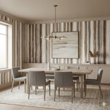 Vertical striped wallpaper, canyon wash style, with neutral, brown, and gray tones.