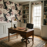 Boulevard François Wallpaper with floral and dog pattern, covering the wall of an office.
