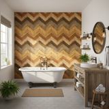 Chevron wallpaper with a brown and yellow geometric pattern.