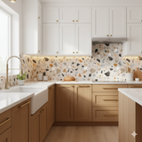 Mineral Array Wallpaper with terrazzo pattern and light neutral color scheme.
