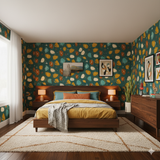 Atomic Serenade Wallpaper featuring a retro abstract pattern, textured backdrop and colorful geometric shapes.
