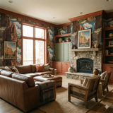 Angels Landing wallpaper with Zion National Park landscape by Pendleton, displayed in a cozy living room setting.
