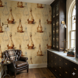 Decanter Study Wallpaper featuring sketches of decanters on a sepia-toned background.
