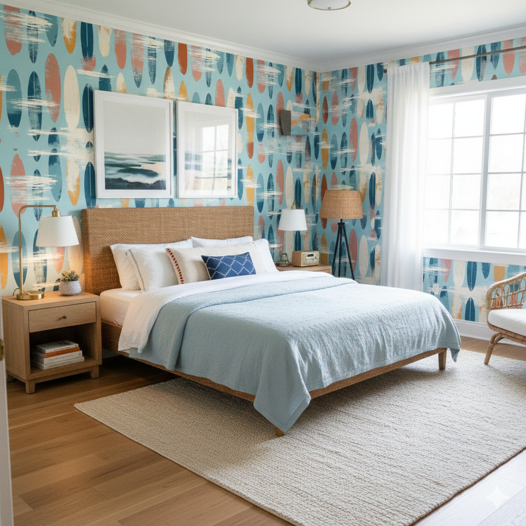Surfline Color Run Wallpaper with a surfboard pattern on a light blue background.