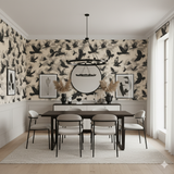 Blackwing Hollow Wallpaper with a black bird pattern covering the wall.