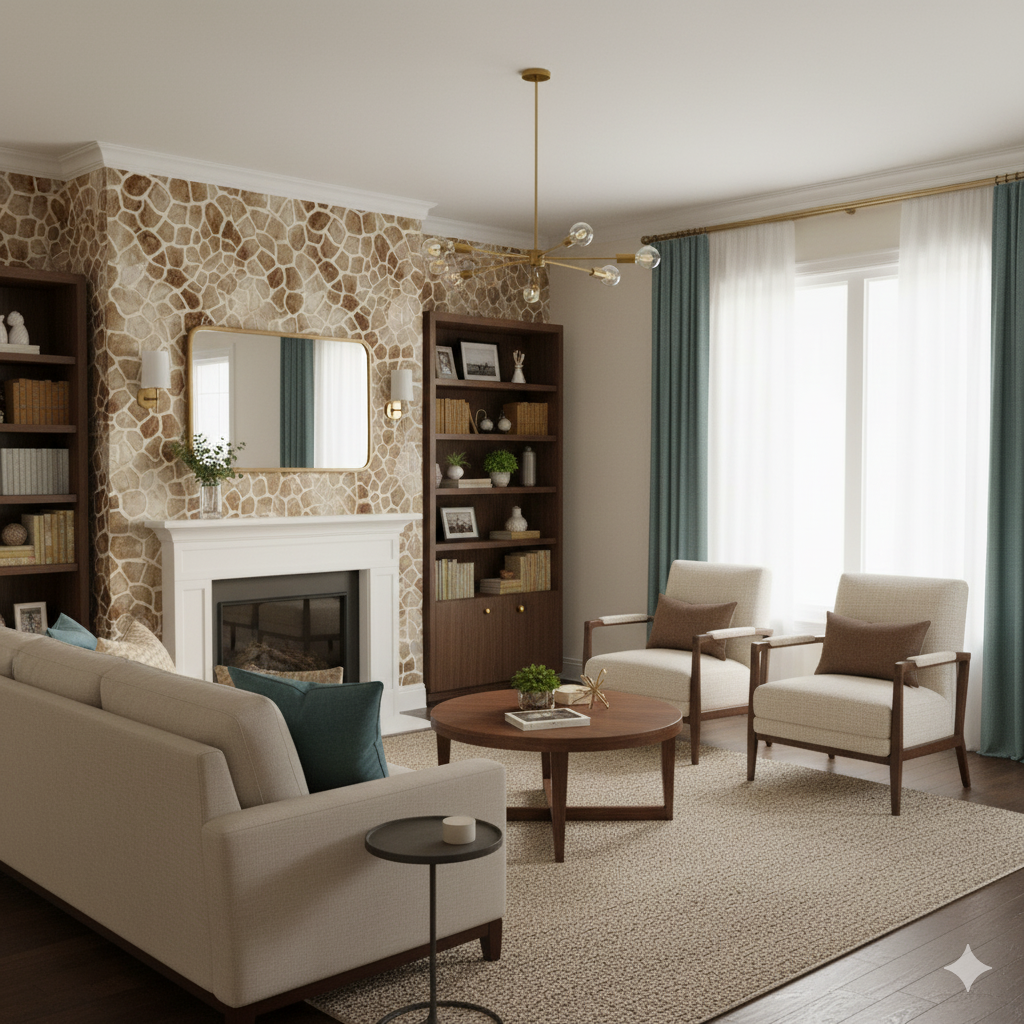 Kora Hide Wallpaper with a stone pattern and brown and beige hues.