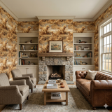 Dog-patterned wallpaper with a beige background, no brand attribution, in a room setting.
