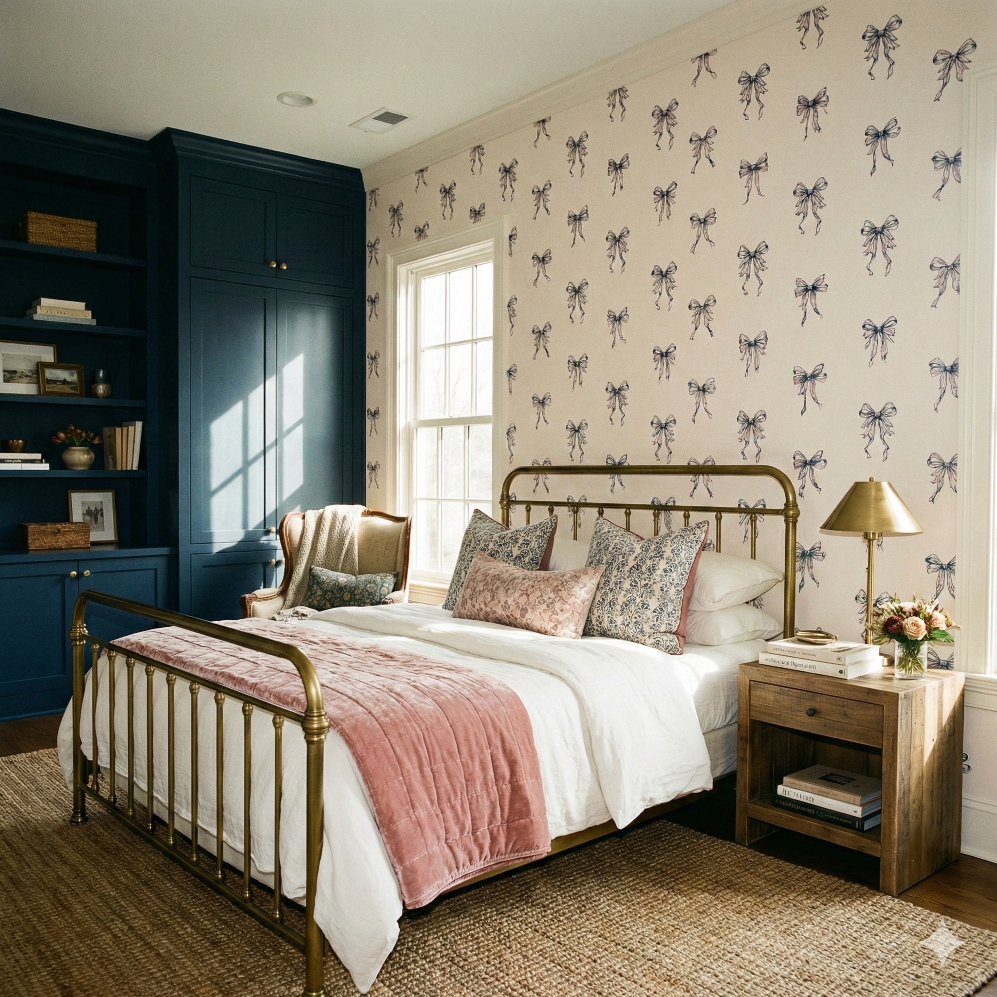 Coquette Wallpaper with ribbon pattern on the wall