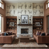 Herd wallpaper with line-drawn cow pattern, showcasing neutral color, and agricultural motif.