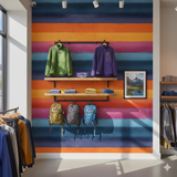 Striped wallpaper by Patagonia with a colorful horizontal pattern and a grainy texture.
