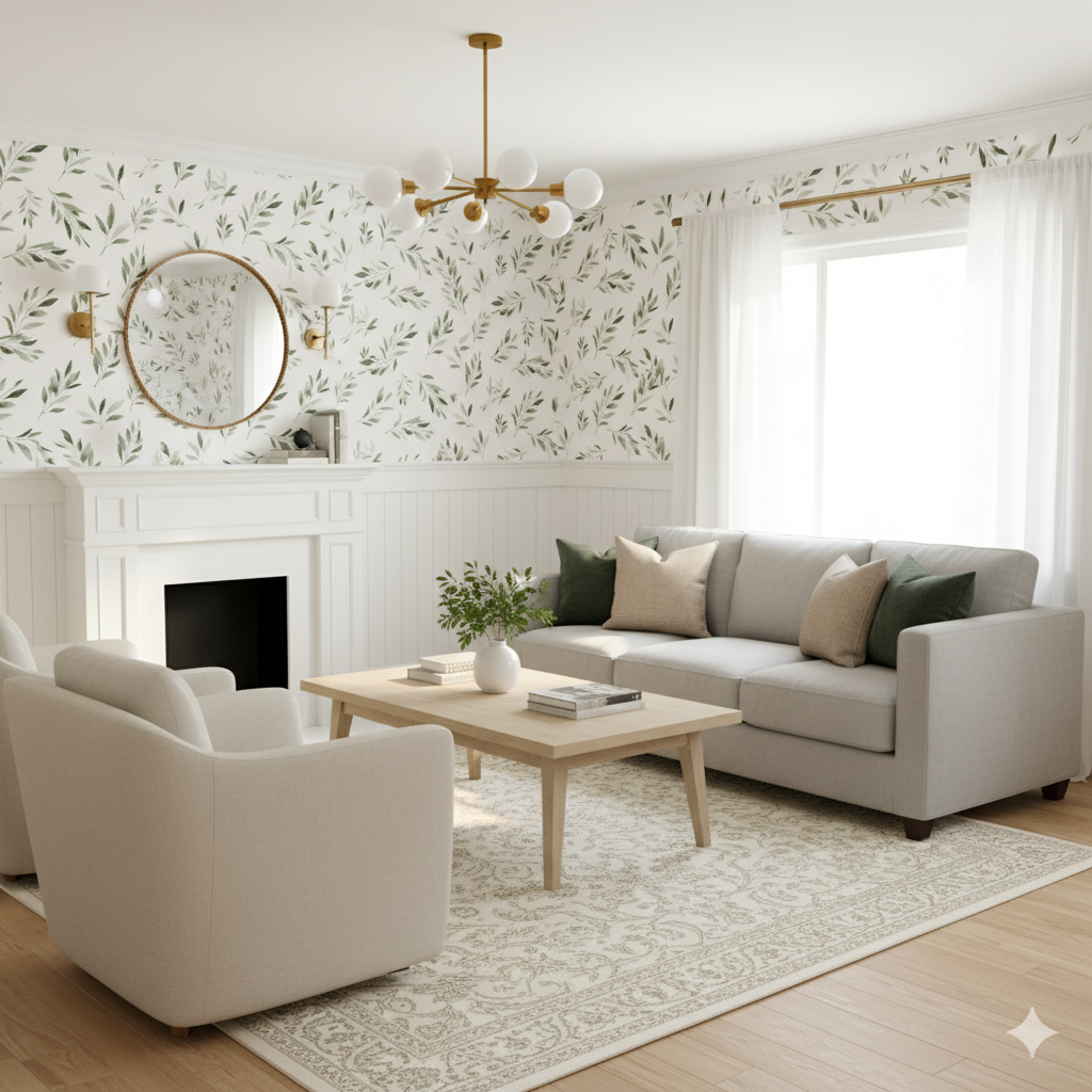 Marrowleaf wallpaper with green leaf pattern on a white background.