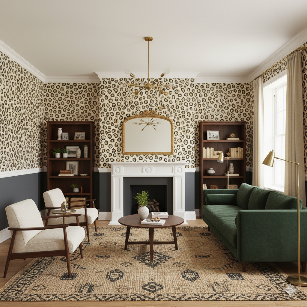 Ferox Marks wallpaper with an animal print pattern on the wall.