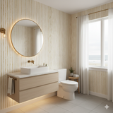 Golden Horizon wallpaper with vertical striped pattern, textured with a gold shimmer.