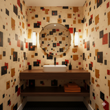 Signal Variations Wallpaper with geometric squares pattern on a bathroom wall.
