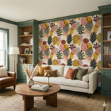 Harvest Cutouts Wallpaper with abstract botanical pattern and shapes in a warm color palette.
