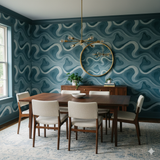 Bluehaven Stratum Wallpaper with wave pattern.